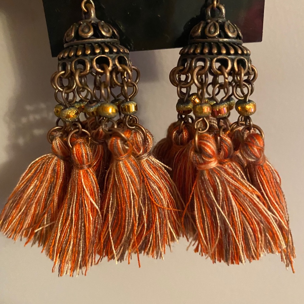 Orange tassel boho earrings